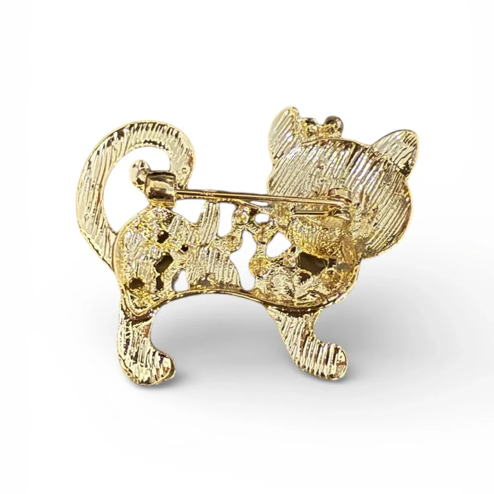 Mint Purple Cat Brooch with Floral Design